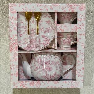 *ISO Grace Teaware Pink Rose Toile 7-Piece Boxed Tea Set